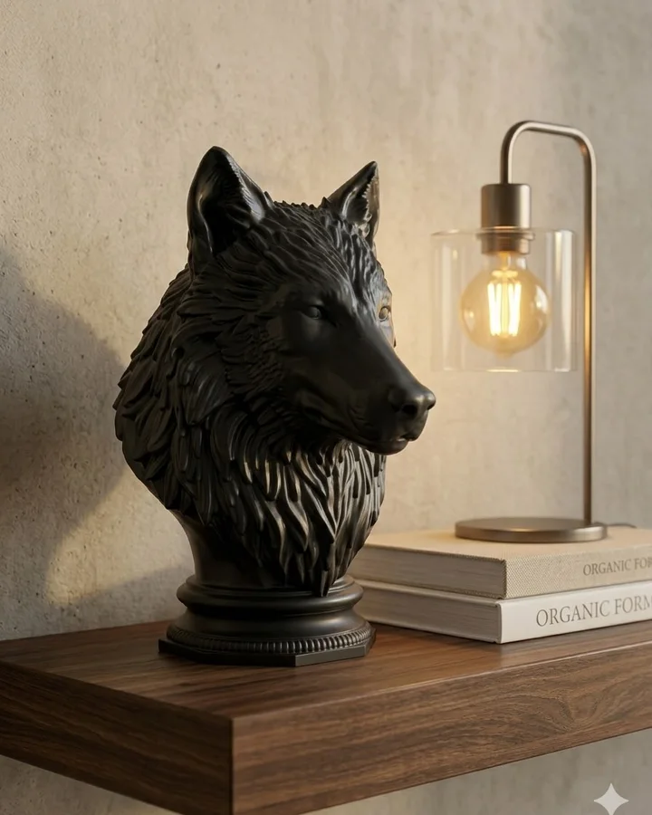 Busto branco de lobo impresso em 3D