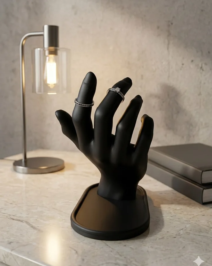 Suporte de joias impresso em 3D no formato de mão