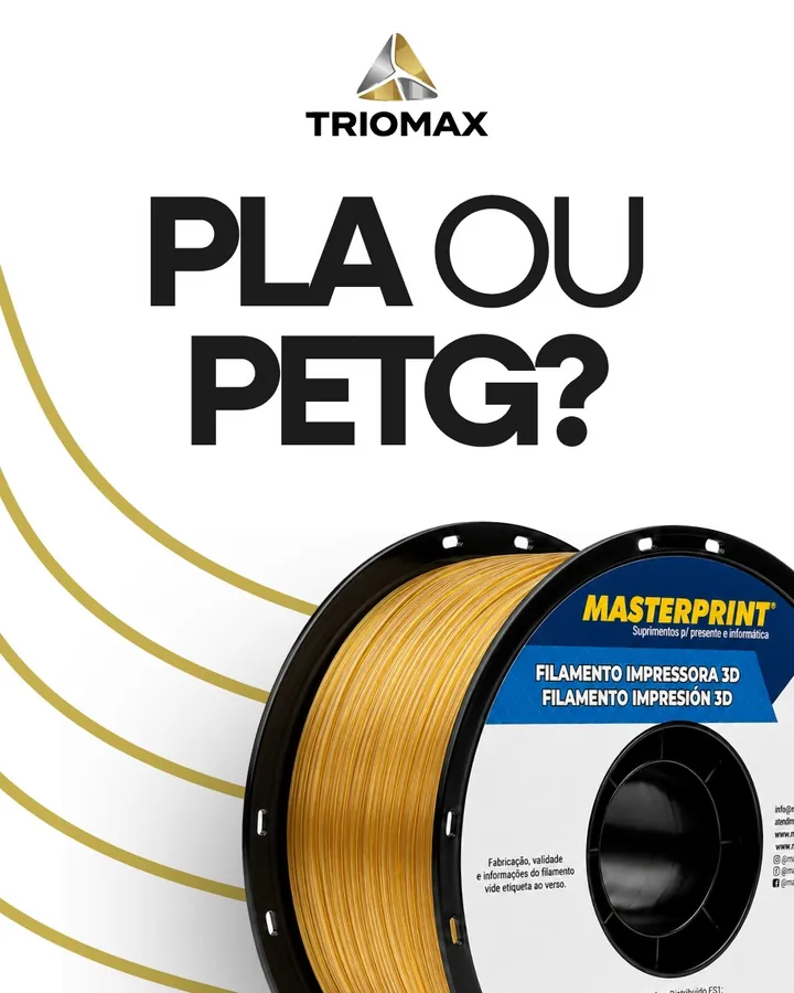 Carretel de filamento dourado sob a pergunta PLA ou PETG